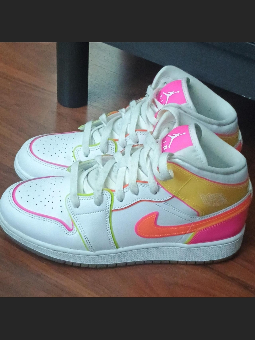 Jordan Kids White Sneakers with Pink, Orange & Yellow Accents